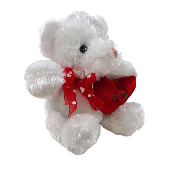 Vintage Dan Dee Plush White Red Valentine Teddy Bear Stuffed Animal Toy Heart - Picture 2 of 10